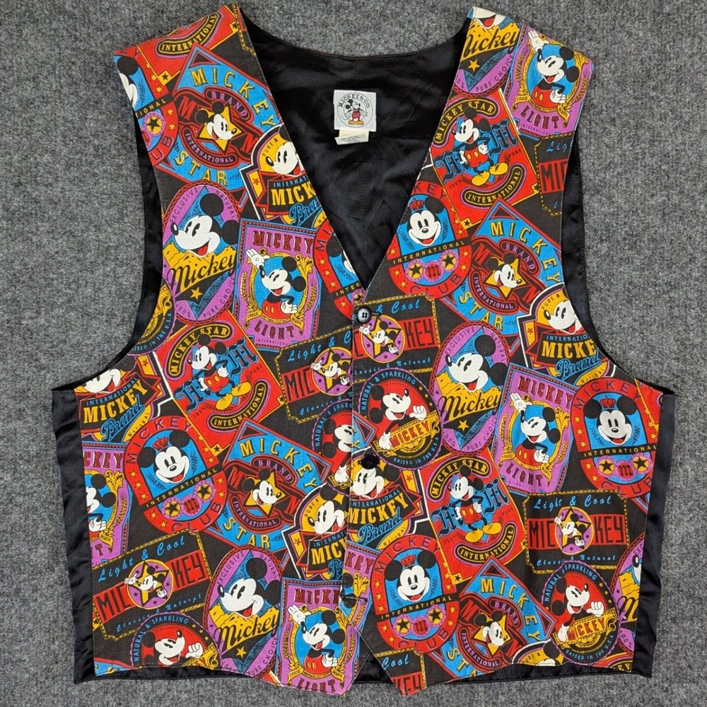 90s Vintage Mickey & Co Disney All Over Print Cotton Vest Mens XL Multi Color